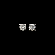 White Diamond Round 0.25 Carat  Stud Earrings In 14K White Gold