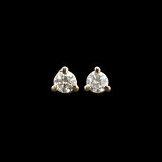 White Diamond Round 0.25 Carat  Stud Earrings In 14K Yellow Gold