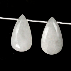 White Milky Quartz Drops Almond Shape 25X15mm Drilled Beads Matching Pair.