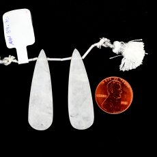 White Milky Quartz Drops Elongate Almond Shape 40x12mm Drilled Beads Matching Pair