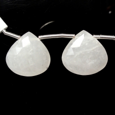 White Milky Quartz Drops Tear Shape 16X16mm Drilled Beads Matching Pair.