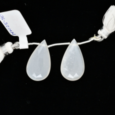 White Moonstone Drop Almond Shape 24x14mm Drilled Bead Matching Pair