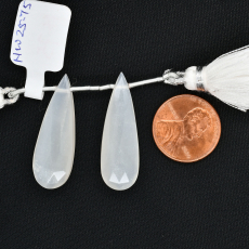 White Moonstone Drop Almond Shape 33x11mm Drilled Bead Matching Pair