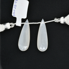 White Moonstone Drop Almond Shape 33x11mm Drilled Bead Matching Pair