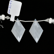 White Moonstone Drop Diamond Shape 20x18mm Drilled Bead Matching Pair