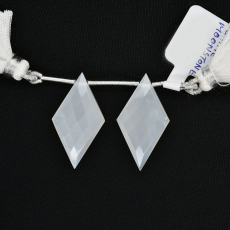 White Moonstone Drop Diamond Shape 29x16mm Drilled Bead Matching Pair