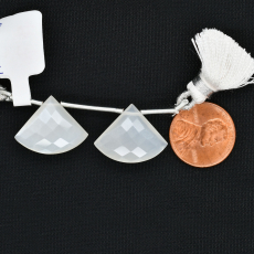 White Moonstone Drop Fan Shape 17x21mm Drilled Bead Matching Pair