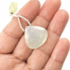 White Moonstone Drop Heart Shape 23x23mm Drilled Bead Single Pendant Piece