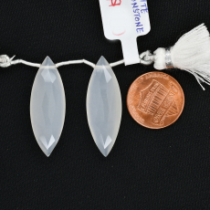 White Moonstone Drop Marquise Shape 33x11mm Drilled Bead Matching Pair