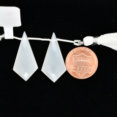 White Moonstone Drop Shield Shape 29x15mm Drilled Bead Matching Pair
