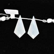 White Moonstone Drop Shield Shape 29x15mm Drilled Bead Matching Pair
