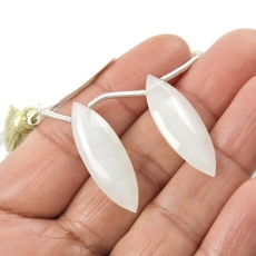 White Moonstone Drops  Marquise Shape 32x12mm Drilled Beads Matching Pair