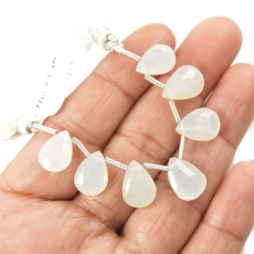 White Moonstone Drops 12x9mm Drilled Beads 7 Pieces Line