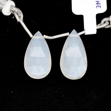 White Moonstone Drops Almond Shape 20x12mm Drilled Beads Matching Pair