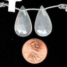 White Moonstone Drops Almond Shape 23x13mm Drilled Bead Matching Pair