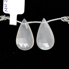 White Moonstone Drops Almond Shape 23x13mm Drilled Bead Matching Pair