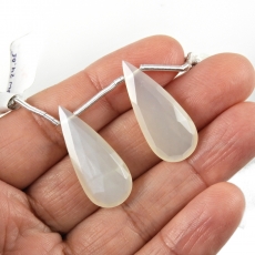 White Moonstone Drops Almond Shape 28x12mm Drilled Beads Matching Pair