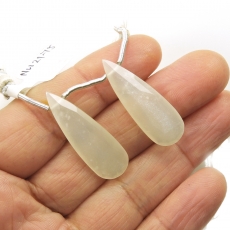 White Moonstone Drops Almond Shape 30x11mm Drilled Beads Matching Pair