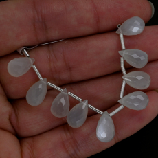 White Moonstone Drops Briolette Shape 12x7mm Drilled Beads 9 Pieces Line