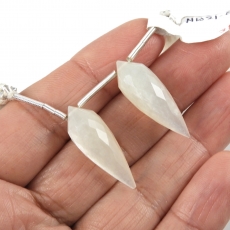White Moonstone Drops Briolette Shape 28x9mm Drilled Beads Matching Pair