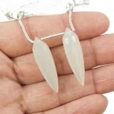 White Moonstone Drops Briolette Shape 30x8mm Drilled Beads Matching Pair