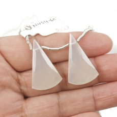 White Moonstone Drops Conical Shape 27x16mm Drilled Beads Matching Pair