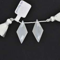 White Moonstone Drops Diamond Shape 30x14mm Drilled Beads Matching Pair