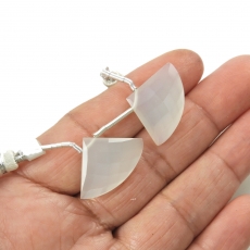 White Moonstone Drops Fan Shape 21x16mm Drilled Beads Matching Pair