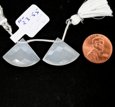 White Moonstone Drops Fan Shape 23x17mm Drilled Beads Matching Pair