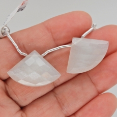 White Moonstone Drops Fan Shape 26x18mm Drilled Beads Matching Pair