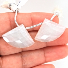 White Moonstone Drops Fan Shape 27x18mm Drilled Beads Matching Pair