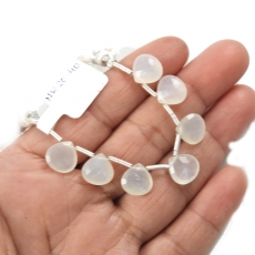 White Moonstone Drops Heart Shape 10x10mm Drilled Beads 7 Pieces Line