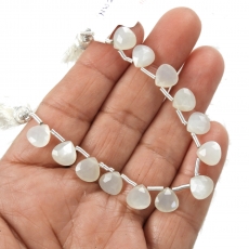 White Moonstone Drops Heart Shape 8x8mm Drilled Beads 13 Pieces Line