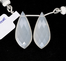 White Moonstone Drops Leaf Shape 31x14mm Drilled Beads Matching Pair
