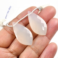 White Moonstone Drops Leaf Shape 32x16mm Drilled Beads Matching Pair