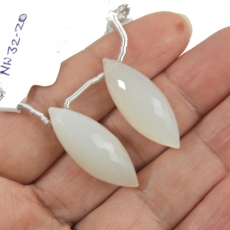 White Moonstone Drops Marquise Shape 26x10mm Drilled Beads Matching Pair
