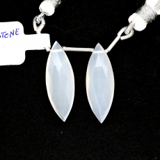 White Moonstone Drops Marquise Shape 28x10mm Drilled Beads Matching Pair
