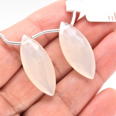 White Moonstone Drops Marquise Shape 28x12mm Drilled Beads Matching Pair