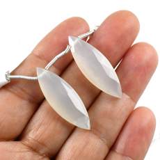 White Moonstone Drops Marquise Shape 32x10mm Drilled Beads Matching Pair