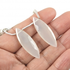 White Moonstone Drops Marquise Shape 33x11mm Drilled Beads Matching Pair