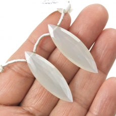 White Moonstone Drops Marquise Shape 35x11mm Drilled Beads Matching Pair