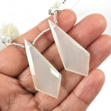 White Moonstone Drops Shield Shape 40x18mm Drilled Beads Matching Pair