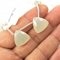 White Moonstone Drops Trillion Shape 15x15mm Drilled Beads Matching Pair