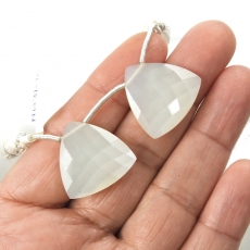 White Moonstone Drops Trillion Shape 21x21mm Drilled Beads Matching Pair