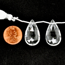 White Quartz Drops Almond Shape 26x15mm Drilled Beads Matching Pair
