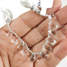 White Topaz Drops Briolette Shape 9x5mm to 10x6mm Drilled Beads 11 Pieces Line