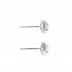White Zircon Round 1.06 Carat With Diamond Accent Earring Studs in 14K White Gold