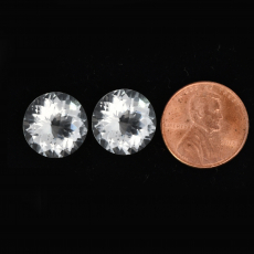 White/Clear Quartz Round 14mm Matching Pair Approximately 10.05 Carat