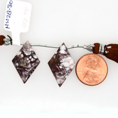 Wild Horse Jasper Drops Diamond Shape 26x17mm Drilled Bead Matching Pair