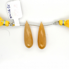 Yellow Aventurine Drop Briolette Shape 28x9mm Drilled Bead Matching Pair